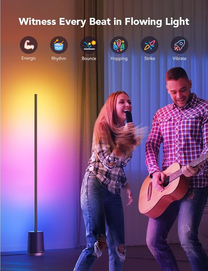 Govee RGBIC Floor Lamp, Modern LED Lyra Corner Lamp with 64+ Scene & Music Modes, 1500 Lumens, DIY Mode, Smart Remote Control Standing Floor Lamp for Bedroom, Living Room, Gaming Room, Black - LeafyLoom