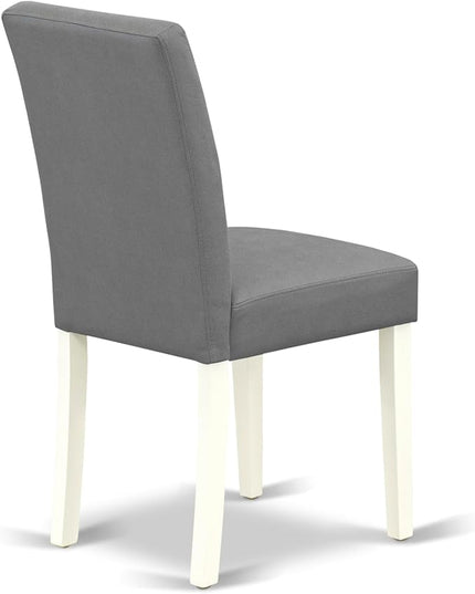 East West Furniture ANAS3-LWH-41 Antique 3 Piece Kitchen Set consists A Wooden Table and 2 Platinum Gray Faux Leather Person Chairs with Stylish Back, Linen White Finish, 36x36 Inch - LeafyLoom