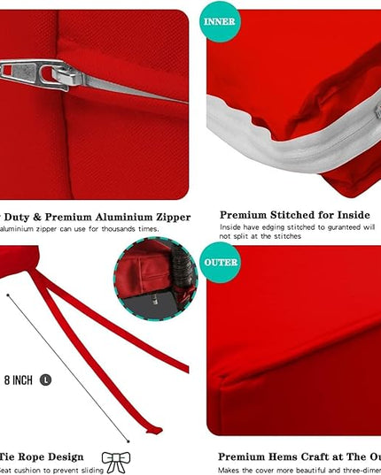 ClawsCover 3Pack Outdoor Seat Cushions Replacement Covers Fit for 4 Pieces Wicker Rattan Furniture Patio Conversation Set Loveseat Chair,38x19x2,19x19x2,Red-Large (Include Cover Only) - LeafyLoom