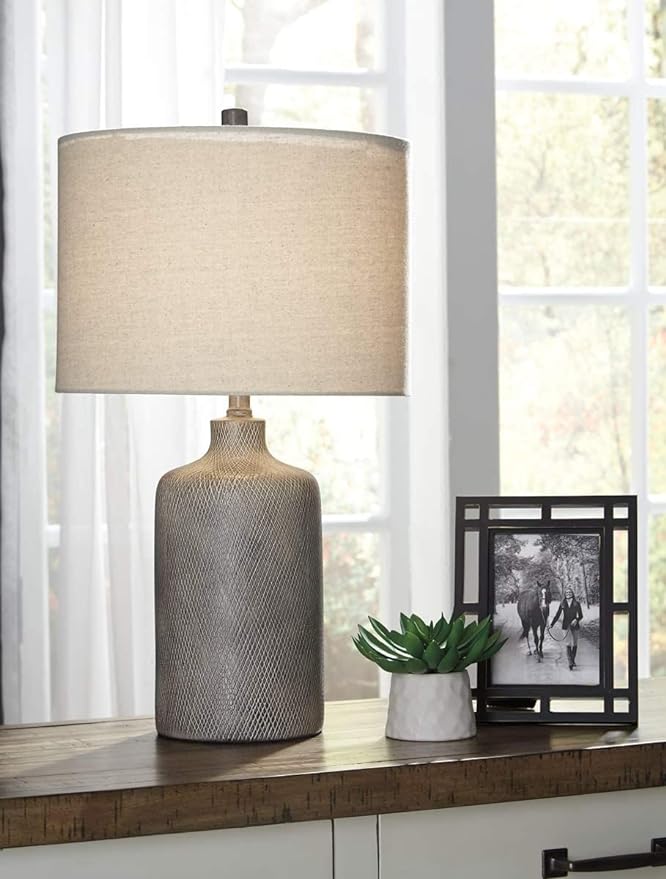 Signature Design by Ashley Linus Modern 25" Ceramic Table Lamp, Natural Stone Finish - LeafyLoom