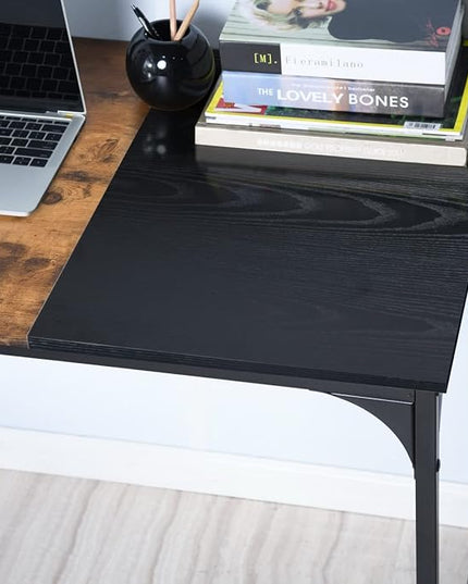 FurnitureR 39.4" Home Office Table Simple Computer Desk Laptop PC Writing Sturdy Metal Frames for Study Room, Brown&Black - LeafyLoom