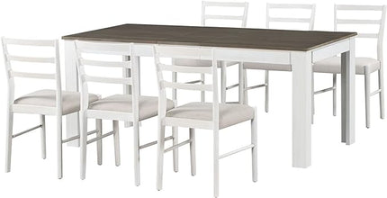 7 Piece Modernization Wooden Set Mutifunctional Extendable Table with 12” Leaf and 2 Drawers, 6 Chairs with Soft Cushion, for Dining Room, Expresso+White - LeafyLoom