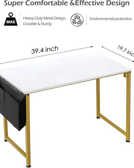 Lufeiya Computer Desk Small White Gold Writing Table for Home Office Compact Spaces 39 Inch Modern Student Study Desk,White Gold - LeafyLoom