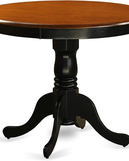 East West Furniture ANTI3-BLK-LC 3 Piece Room Furniture Set Contains a Round Dining Table with Pedestal and 2 Faux Leather Upholstered Chairs, 36x36 Inch - LeafyLoom