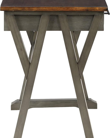 OSP Home Furnishings Jericho Rustic 42 Inch Writing Desk with 2 Drawers and Burnished Decorative Hardware, Slate Gray - LeafyLoom