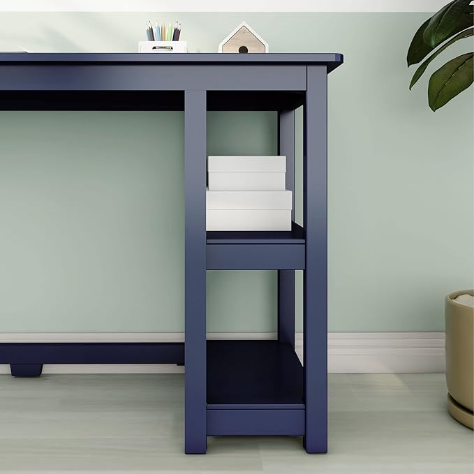 Max & Lily Solid Wood Desk With Shelves, 47 Inches, Blue - LeafyLoom