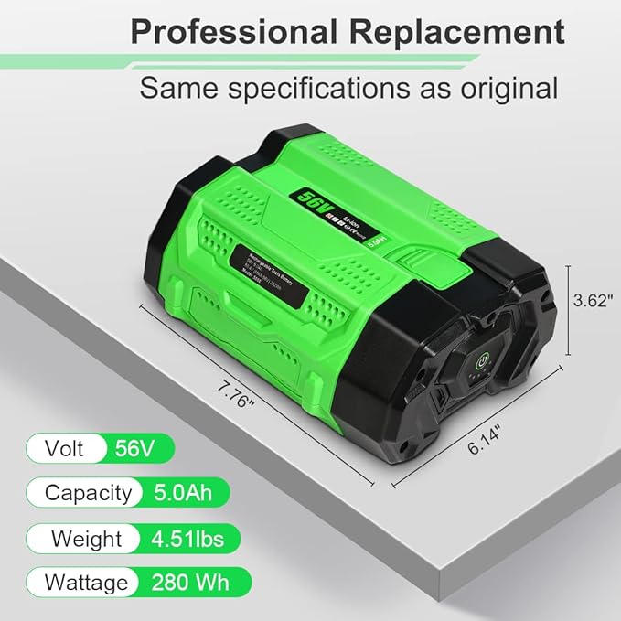 2024 New Upgrade 5.0Ah Replacement for EGO 56V Battery Compatible with 56-Volt BA1400T BA4200 ST1502LB CS1604 LB4800 LB5804 HT2400 Crodless Tools (1 Pack) - LeafyLoom