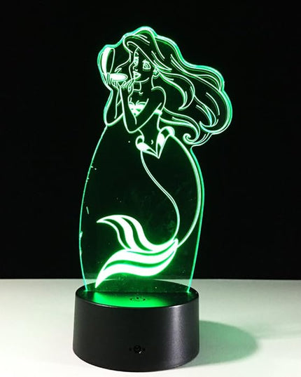 Little Mermaid 3D Optical Desk Lamp Night Light LED Lamp 7 Colors Change Table Light with USB Cable for Home Decoration Household Accessories,Princess Birthday Christmas Gift for Kids or Adult - LeafyLoom