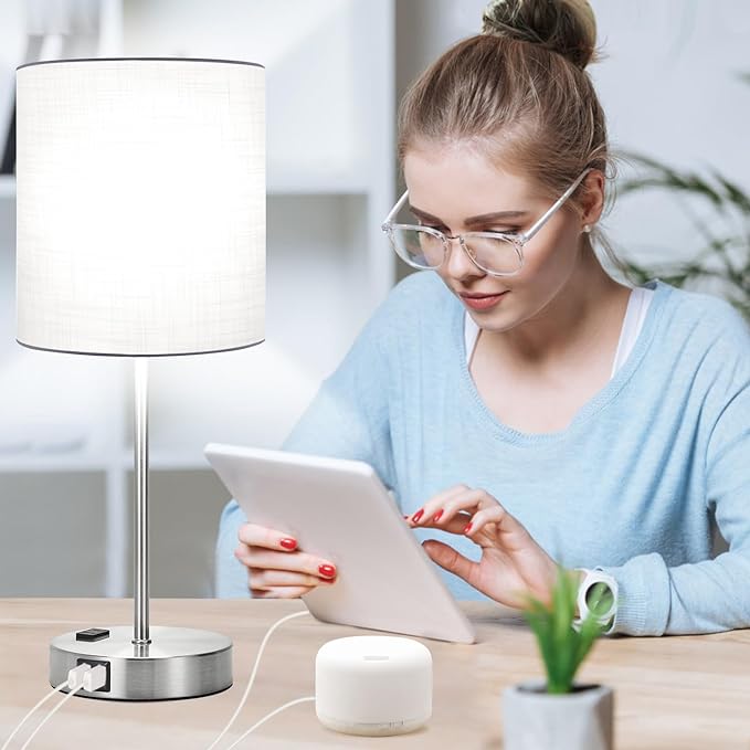 ๐ฎ๐ฌ๐ฎ๐ฏ ๐ก๐๐ช Set of 2 Touch White Table Lamps with 2 USB Ports & AC Outlet, 3-Way Dimmable Bedside Nightstand Lamps for Bedroom Living Room Nursery , 800 Lumens 5000K Daylight Bulbs Included - LeafyLoom