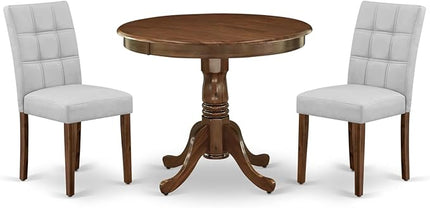 East West Furniture ANAS3-AWA-27 3 Piece Modern Dining Set consists A Dinning Table and 2 Light Gray Faux Leather Dinner Chairs, Antique Walnut, 36x36 Inch - LeafyLoom