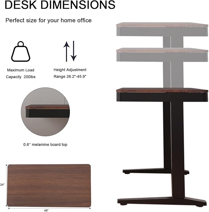 Standing Desk with Drawer and Wireless Charging,48x24 inch Dual Motor Electric Standing Desk,Stand Up Desk with Whole-Piece Desktop(Black Oval Legs+Rustic Brown Top) - LeafyLoom