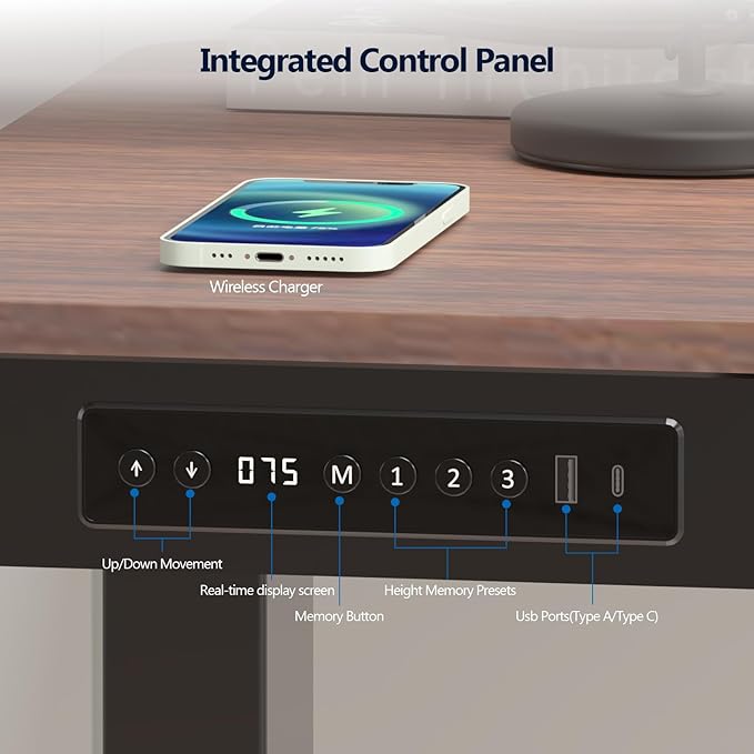 Standing Desk with Drawer and Wireless Charging,48x24 inch Dual Motor Electric Standing Desk,Stand Up Desk with Whole-Piece Desktop(Black Oval Legs+Rustic Brown Top) - LeafyLoom