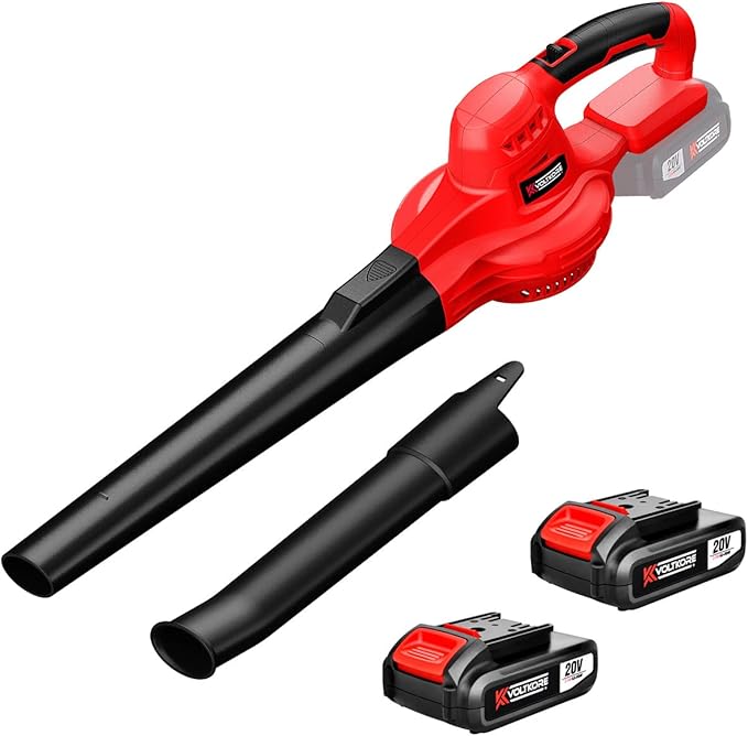 Leaf Blower, VOLTKORE 20V Cordless Leaf Blower, Electric Battery Powered Leaf Blower for Blowing Leaves, Dust in Lawn, Patio, Jobsite...(Quick Charger & 2 Battery Included) - LeafyLoom