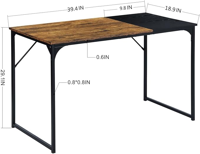 FurnitureR 39.4" Home Office Table Simple Computer Desk Laptop PC Writing Sturdy Metal Frames for Study Room, Brown&Black - LeafyLoom