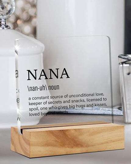 Grandma Gift Nana Gifts for Mother's Day Birthday, Nana Definition Desk Decor Grandmother Acrylic Desk Plaque Sign With Wood Stand Home Office Desk Sign Keepsake Present - LeafyLoom