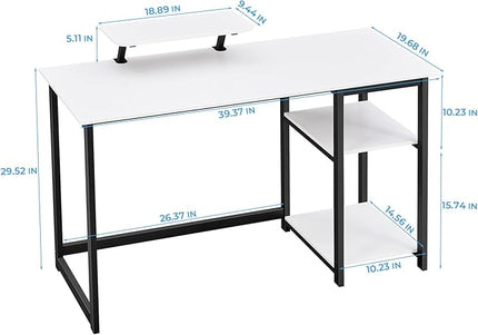 GreenForest Computer Desk with Monitor Stand and Reversible Storage Shelves,39 inch Small Home Office Writing Study Desk for Small Spaces,White - LeafyLoom
