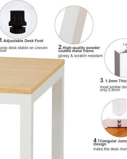 Need 55 Inch Large Computer Desk - Modern Simple Style Home Office Gaming Desk, Basic Writing Table for Study Student, White Metal Frame, Teak - LeafyLoom