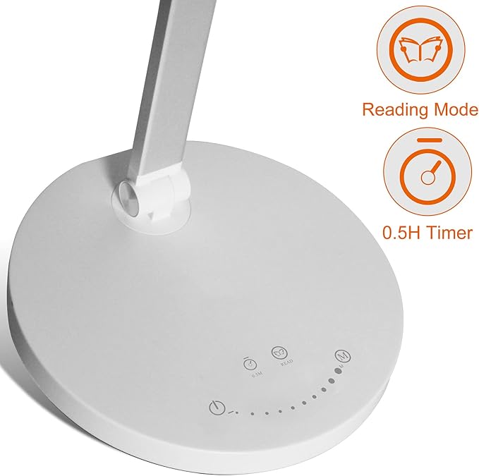LED Desk Lamp, Aluminum Table Lamp, Dimmable Eye-Caring Table Lamp with 5 Lighting Models with 5 Brightness Levels, Touch Control and Memory Function, USB Charging Port, 8W, White…… - LeafyLoom
