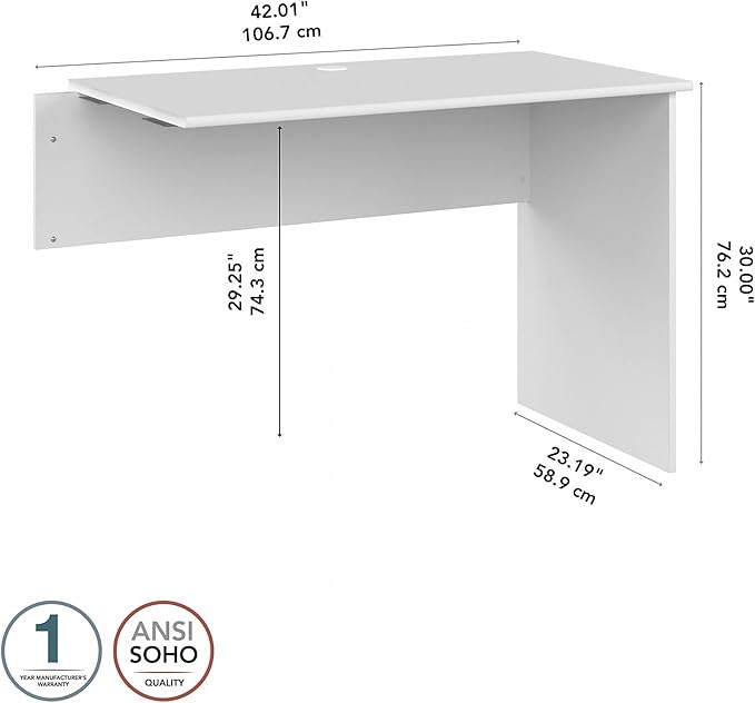Bush Furniture Cabot 42W Shell Desk Return, 48W x 24D, White - LeafyLoom