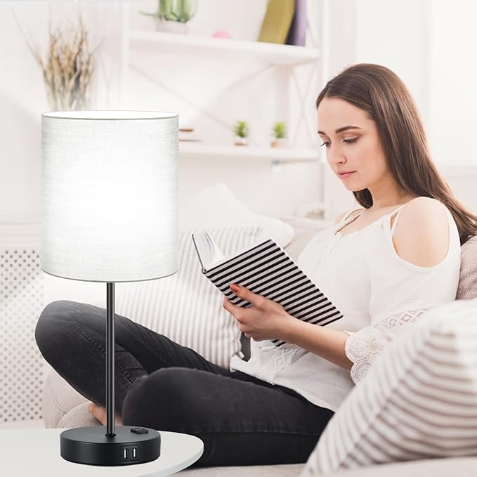 Lynnoland ๐ฎ๐ฌ๐ฎ๐ฏ ๐ก๐๐ช Set of 2 Touch Control Table Lamps with 2 USB & AC Outlet, 3-Way Dimmable Bedside Nightstand Lamps for Bedroom Living Room Nursery, 800 Lumens 5000K Daylight Bulbs Included - LeafyLoom