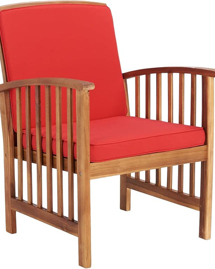 SAFAVIEH Outdoor Collection Rocklin Natural/ Red Cushion 4-Piece Conversation Patio Set - LeafyLoom