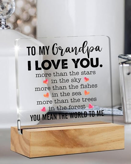 Gifts for Grandfather Papa from Grandson Granddaughter, to My Grandpa Desk Decor Acrylic Desk Plaque Sign with Wood Stand Home Office Desk Sign Keepsake Father's Day Present - LeafyLoom