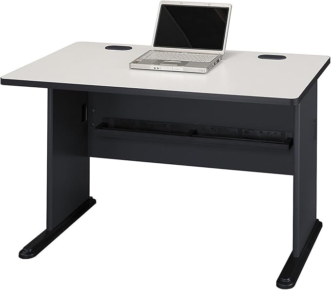 Bush Business Furniture Series A 48W Computer Desk in White Spectrum and Slate, Small Office Table for Home or Professional Workspace - LeafyLoom