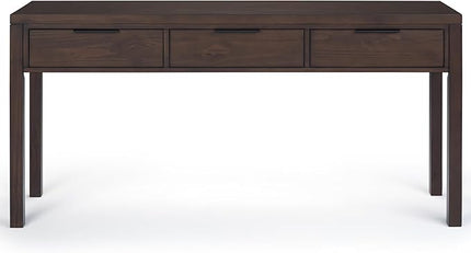 SIMPLIHOME Hollander SOLID WOOD 60 inch Wide Wide Console Sofa Entryway Table in Warm Walnut Brown with Storage, 3 Drawers , for the Living Room, Entryway and Bedroom - LeafyLoom