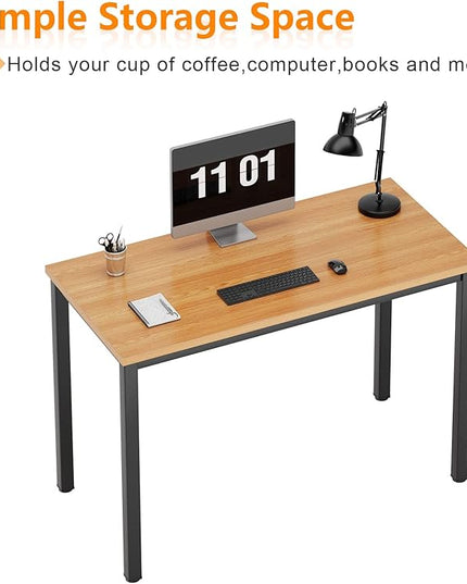 Need Small Desk, 39.4 inches Sturdy Writing Desk for Small Spaces, Small Computer Desk Teens Desk Study Table Laptop Desk Home Ofice Desk, Black Metal Frame, Teak - LeafyLoom