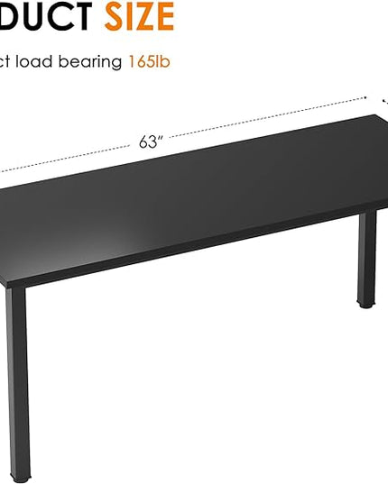 Need 63 Inch Large Computer Desk - Modern Simple Style Home Office Gaming Desk, Basic Writing Table for Study Student, Black Metal Frame, Black - LeafyLoom