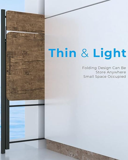 GreenForest Folding Computer Desk No Assembly Required 2 Tier Computer Desk with Shelf Space Saving Small Foldable Fully Unfold 32 X 24.5 inch, Brown, Large Size:29.5 X 20.47 - LeafyLoom