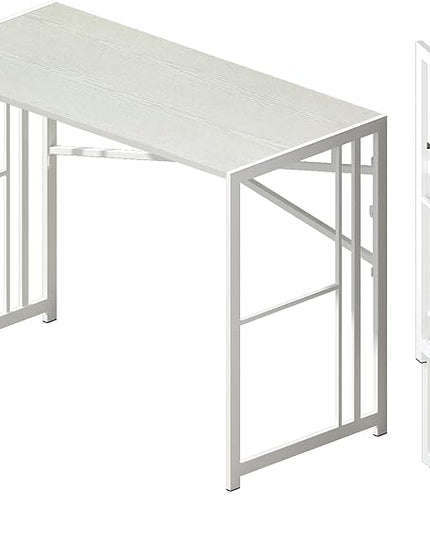 Folding Desk 40 inch Writing Gaming Computer Camping Table, No Assembly Required Home Office Desk, White - LeafyLoom