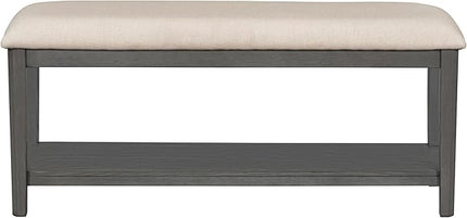 6-Piece Retro Dining Set, Minimalist Rectangular Table and 4 Upholstered Chairs & 1 Bench with a Shelf for Kitchen Living Room, Dark Gray, 60" L x 43" W x 30" H - LeafyLoom