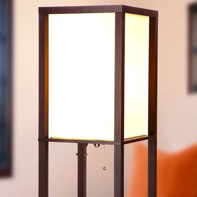 Brightech Maxwell – Modern Shelf Floor Lamp with USB Ports, Wireless Charging & Outlet – Versatile Corner Display and Lamp with Shelves, Storage Solution for Living Room, Office, Bedroom - LeafyLoom