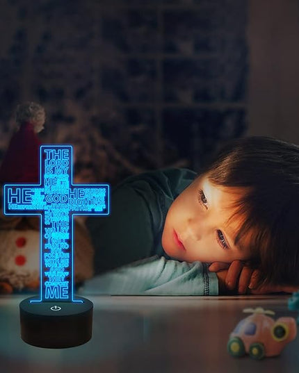 FULLOSUN Jesus Cross 3D Night Light, Christ Optical Illusion Lights 16 Colors Change with Remote Control, The Lord Desk Lamps Room Home Decor Xmas Birthday Easter Gifts - LeafyLoom
