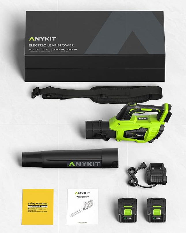 Leaf Blower Cordless with Battery and Charger - Anykit 20V Electric Leaf Blower 2 Speed Modes, Blower Cordless Battery Leaf Blower for Clearing Deck Sidewalk Driveway - LeafyLoom