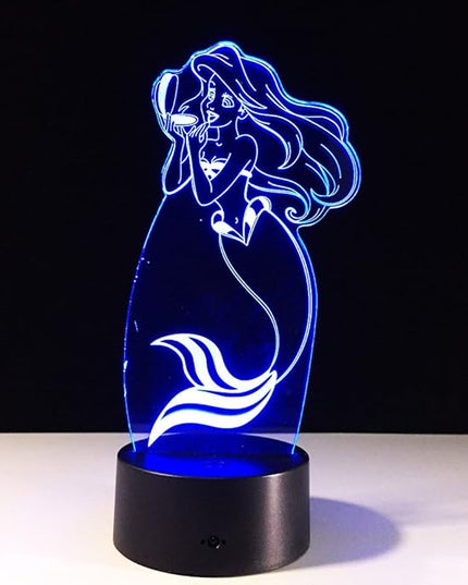 Little Mermaid 3D Optical Desk Lamp Night Light LED Lamp 7 Colors Change Table Light with USB Cable for Home Decoration Household Accessories,Princess Birthday Christmas Gift for Kids or Adult - LeafyLoom