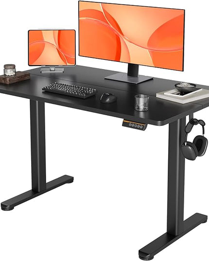 Electric Standing Desk, Adjustable Height Stand up Desk, 48x24 Inches Sit Stand Home Office Desk with Splice Board,Black Top - LeafyLoom