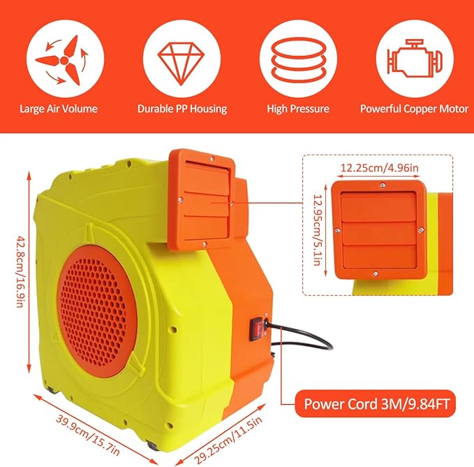 Inflatable Bounce House Blower,1400W-1600W,1.7 HP & 2 HP Dual Speed Inflatable Blower,Powerful Bounce House Air Blower Fan for Large Inflatable Bounce House, Bouncy Castle and Slides - LeafyLoom
