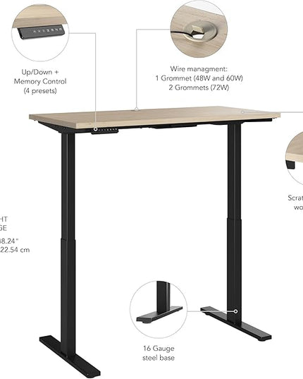 Bush Business Furniture Move 60 Series 48W x 24D Electric in Natural Elm with Black Base, Ergonomic Sit-Stand Computer Table for Home and Professional Office - LeafyLoom