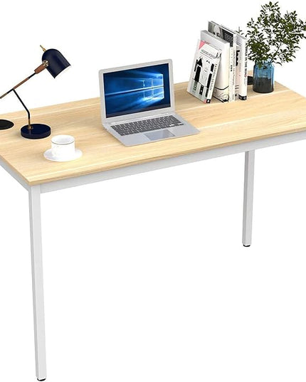 It's_Organized Computer Desk 47 Inch Home Office Study Writing Desk,Modern Simple Laptop Computer Table, Easy Assembly, Industrial Style, White Metal Frame,Wood Grain - LeafyLoom