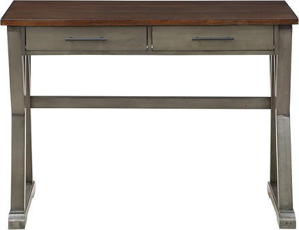 OSP Home Furnishings Jericho Rustic 42 Inch Writing Desk with 2 Drawers and Burnished Decorative Hardware, Slate Gray - LeafyLoom