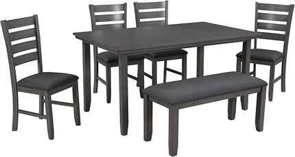 RITSU 6-Piece Solid Wood Dinette Sets includes Rustic Kitchen Dining Table, 4 Upholstered Chairs & Bench, for Diningroom Living Room, Easy to Assemble, Gray 2 - LeafyLoom
