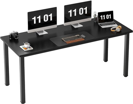 Need 63 Inch Large Computer Desk - Modern Simple Style Home Office Gaming Desk, Basic Writing Table for Study Student, Black Metal Frame, Black - LeafyLoom