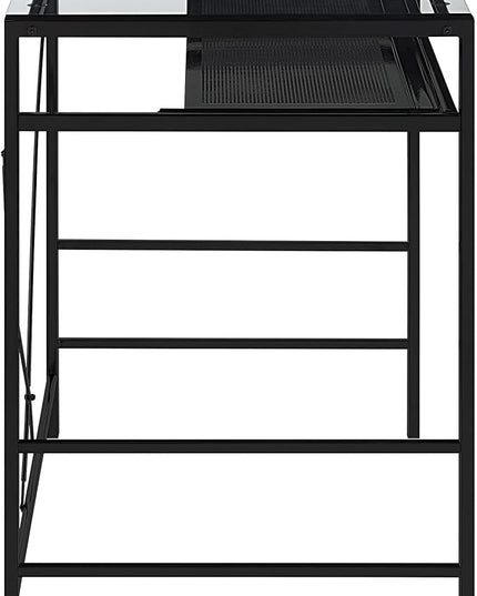 OSP Home Furnishings Zephyr Computer Desk with Keyboard Shelf and Tempered Glass Top, Clear Glass and Black Frame, 36" W x 20" D x 30.25" H - LeafyLoom