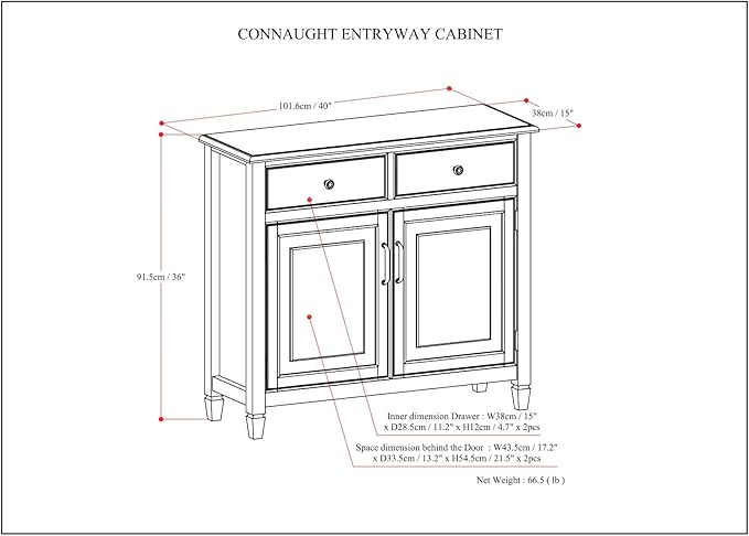 SIMPLIHOME Connaught SOLID WOOD Wide Traditional Storage Cabinet for The Living, Entryway and Family Room, 40 inch, Distressed Coastal Blue - LeafyLoom