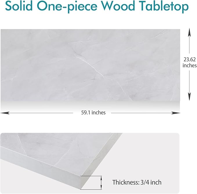 Kaboon Universal Tabletop 59.1"x23.62", Solid One-Piece Melamine Table Top, Double Desk L-Desk DIY, Home and Office Countertop, White Rock - LeafyLoom