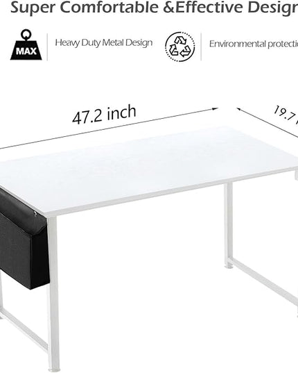 Lufeiya 47 inch White Office Computer Desk - Modern Simple Student Study Table for Home Office Bedroom Writing Desk - LeafyLoom