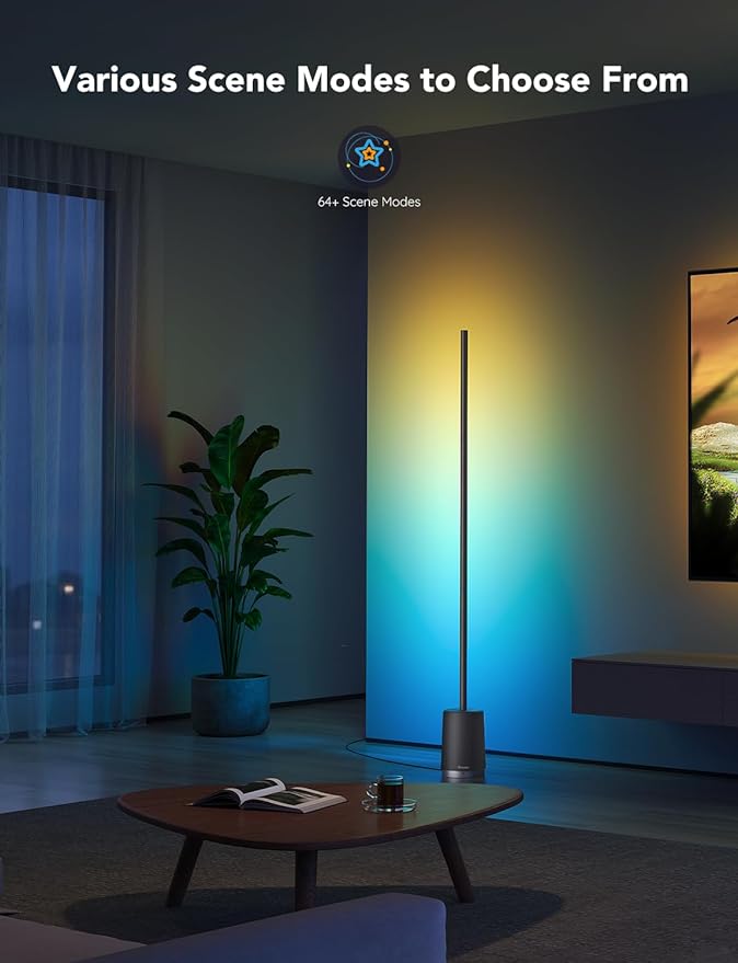 Govee RGBIC Floor Lamp, Modern LED Lyra Corner Lamp with 64+ Scene & Music Modes, 1500 Lumens, DIY Mode, Smart Remote Control Standing Floor Lamp for Bedroom, Living Room, Gaming Room, Black - LeafyLoom