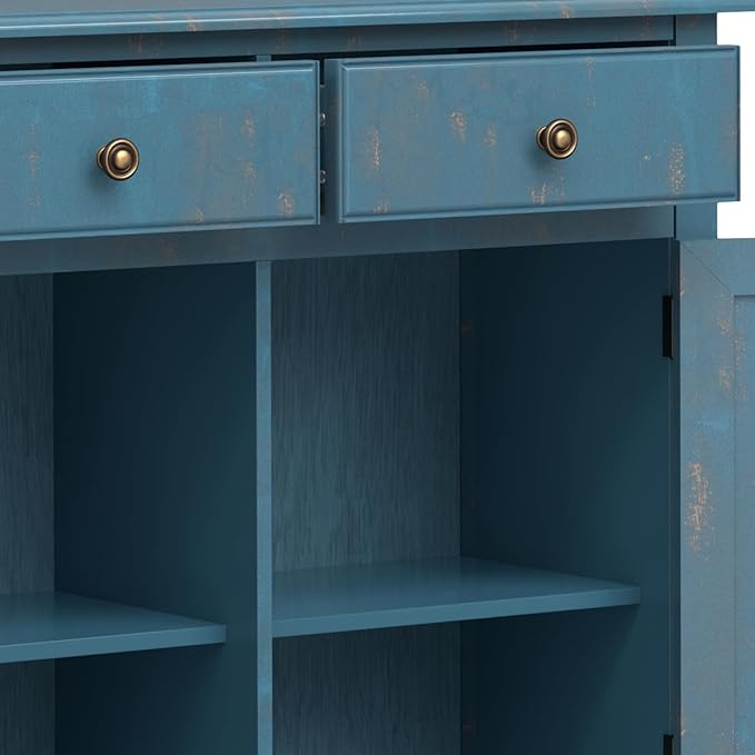SIMPLIHOME Connaught SOLID WOOD Wide Traditional Storage Cabinet for The Living, Entryway and Family Room, 40 inch, Distressed Coastal Blue - LeafyLoom